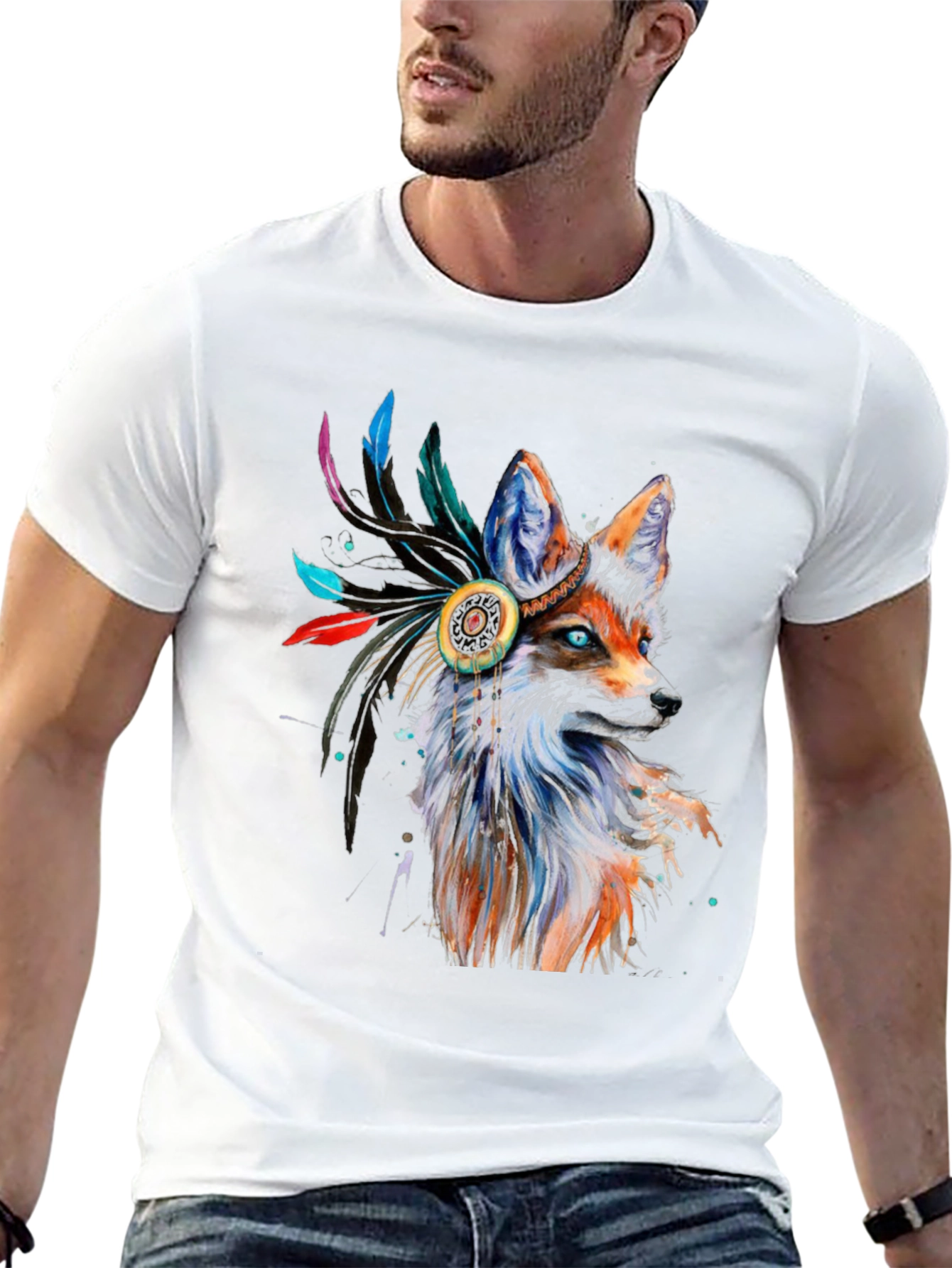 Fox Headdress Graphic Tee - Stylish Animal Print