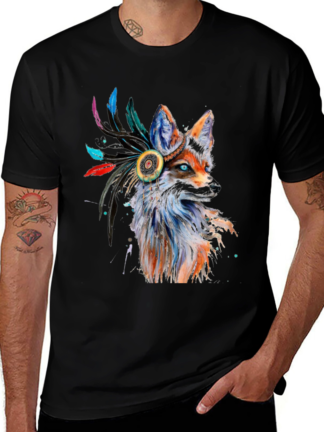 Fox Headdress Graphic Tee - Stylish Animal Print