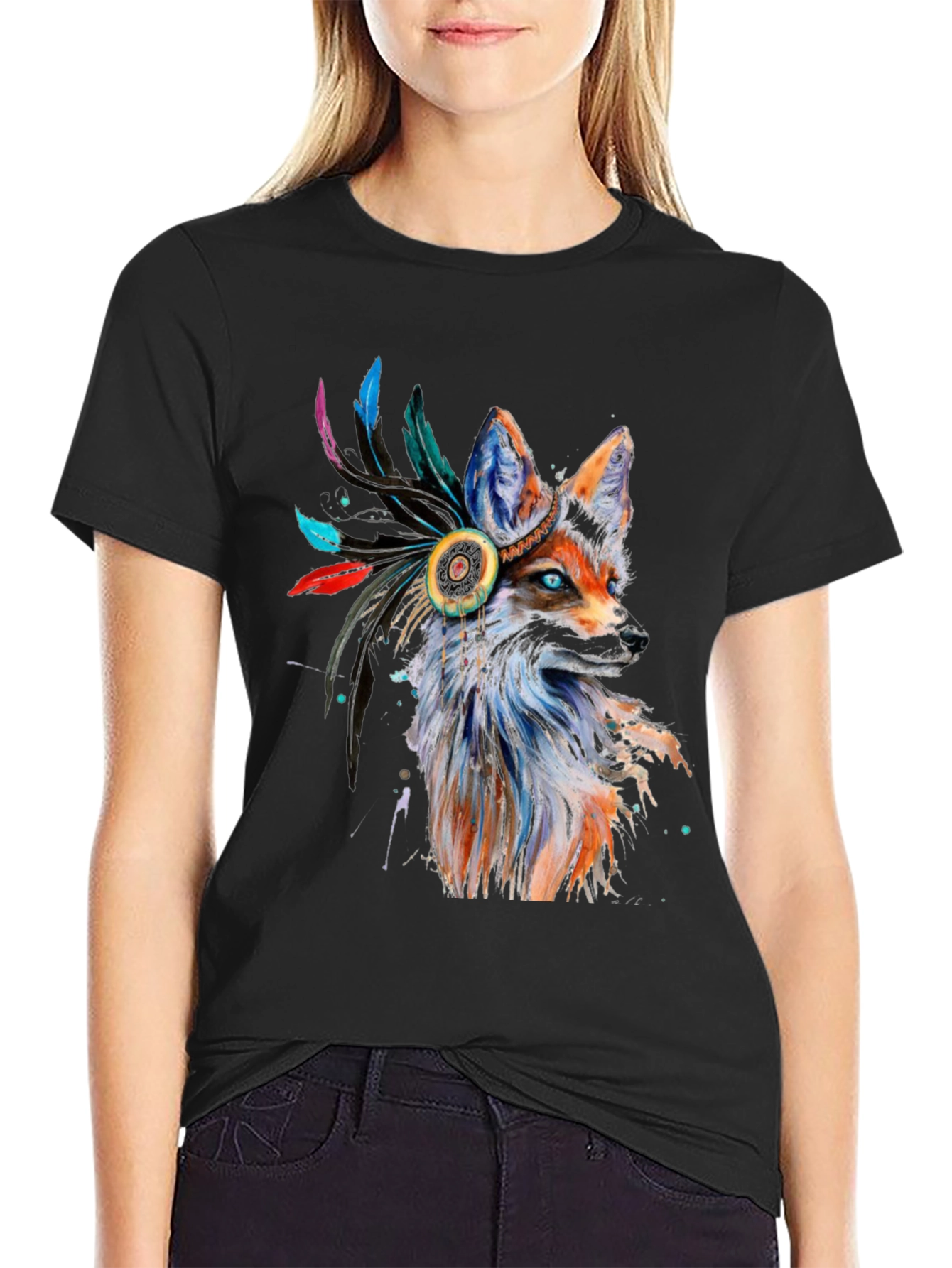 Fox Headdress Graphic Tee - Stylish Animal Print
