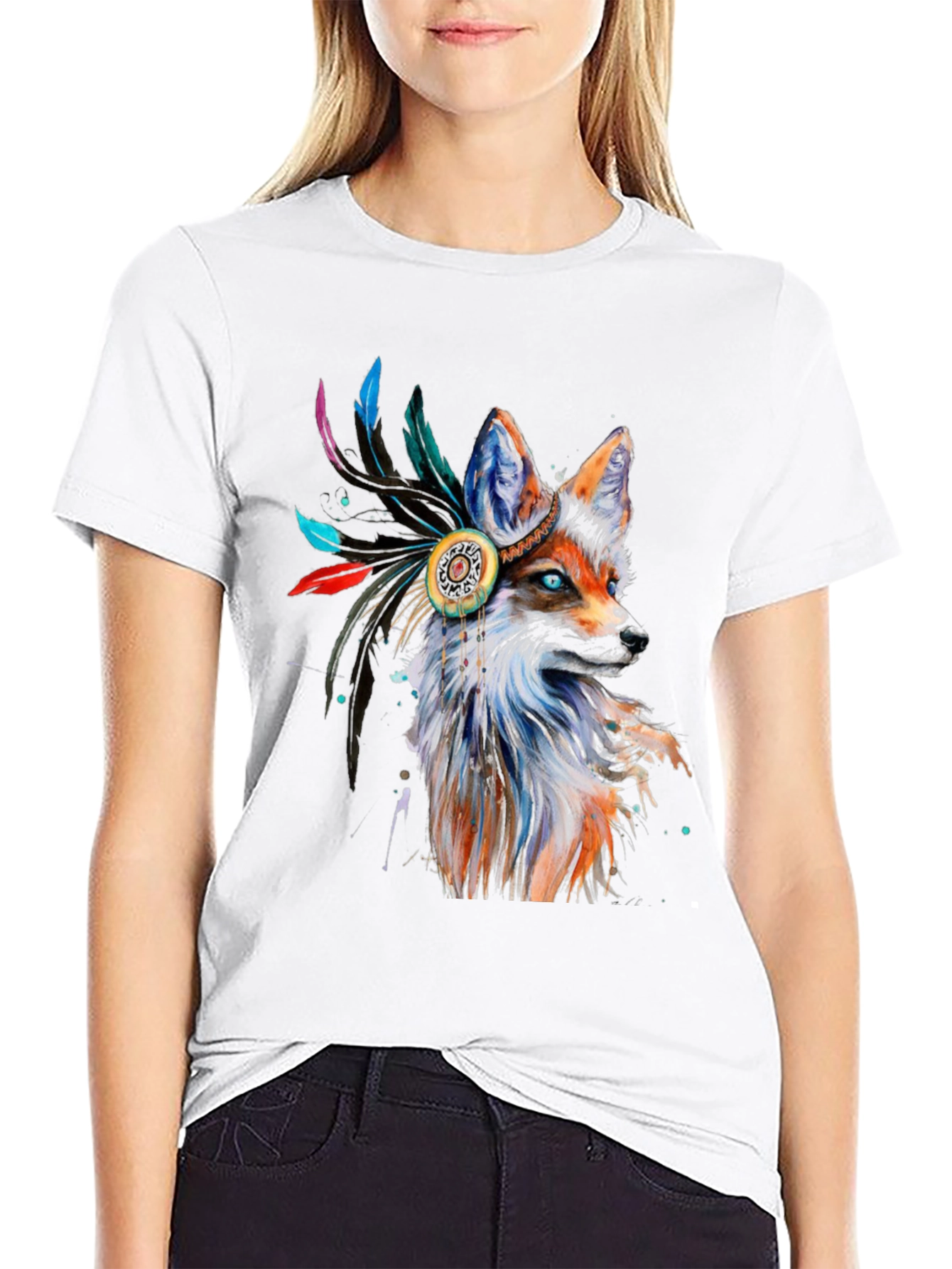 Fox Headdress Graphic Tee - Stylish Animal Print