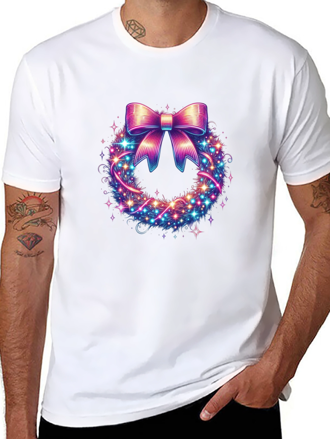 Festive Bow Wreath Graphic Tee - Holiday Spirit
