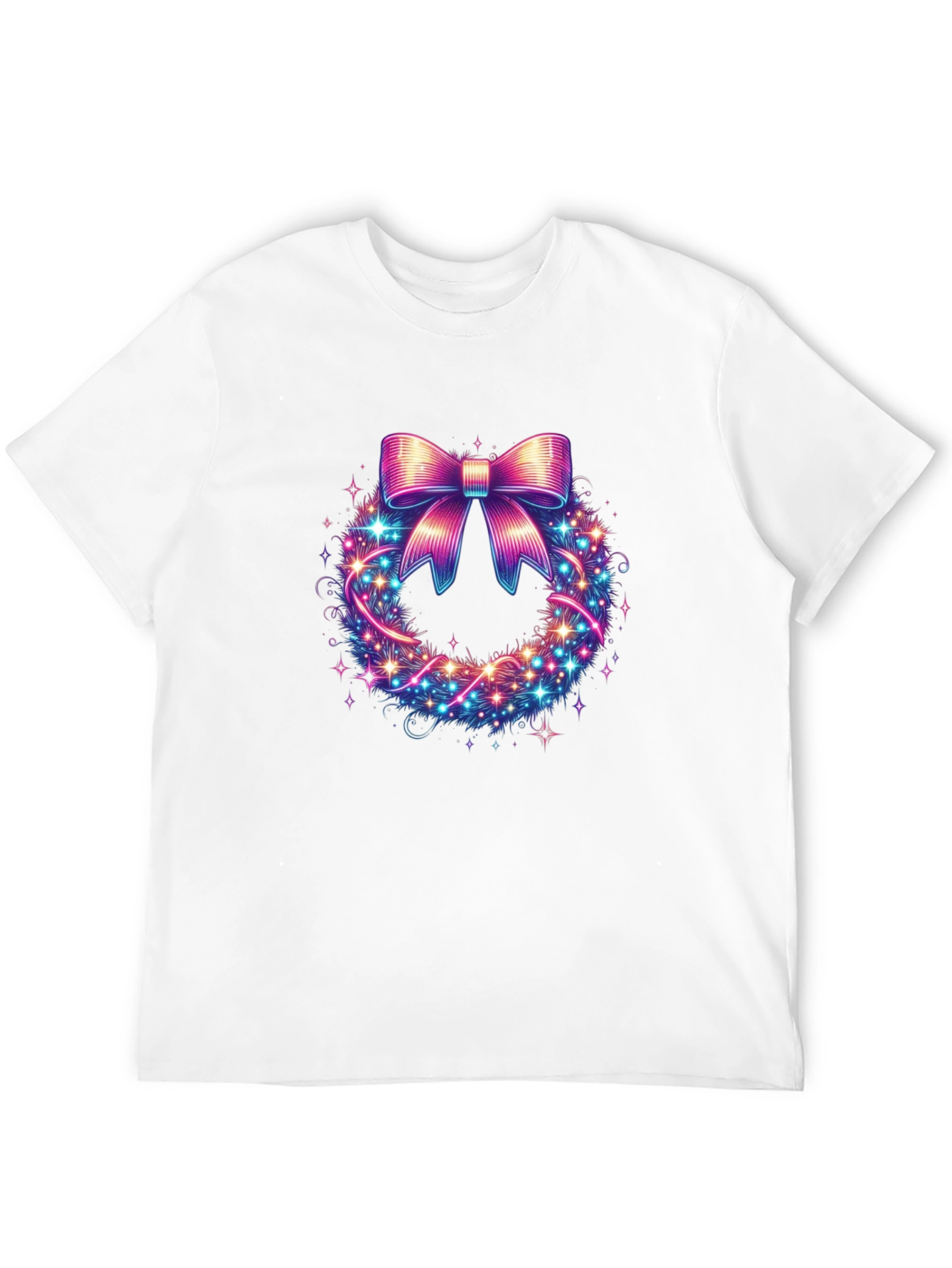 Festive Bow Wreath Graphic Tee - Holiday Spirit