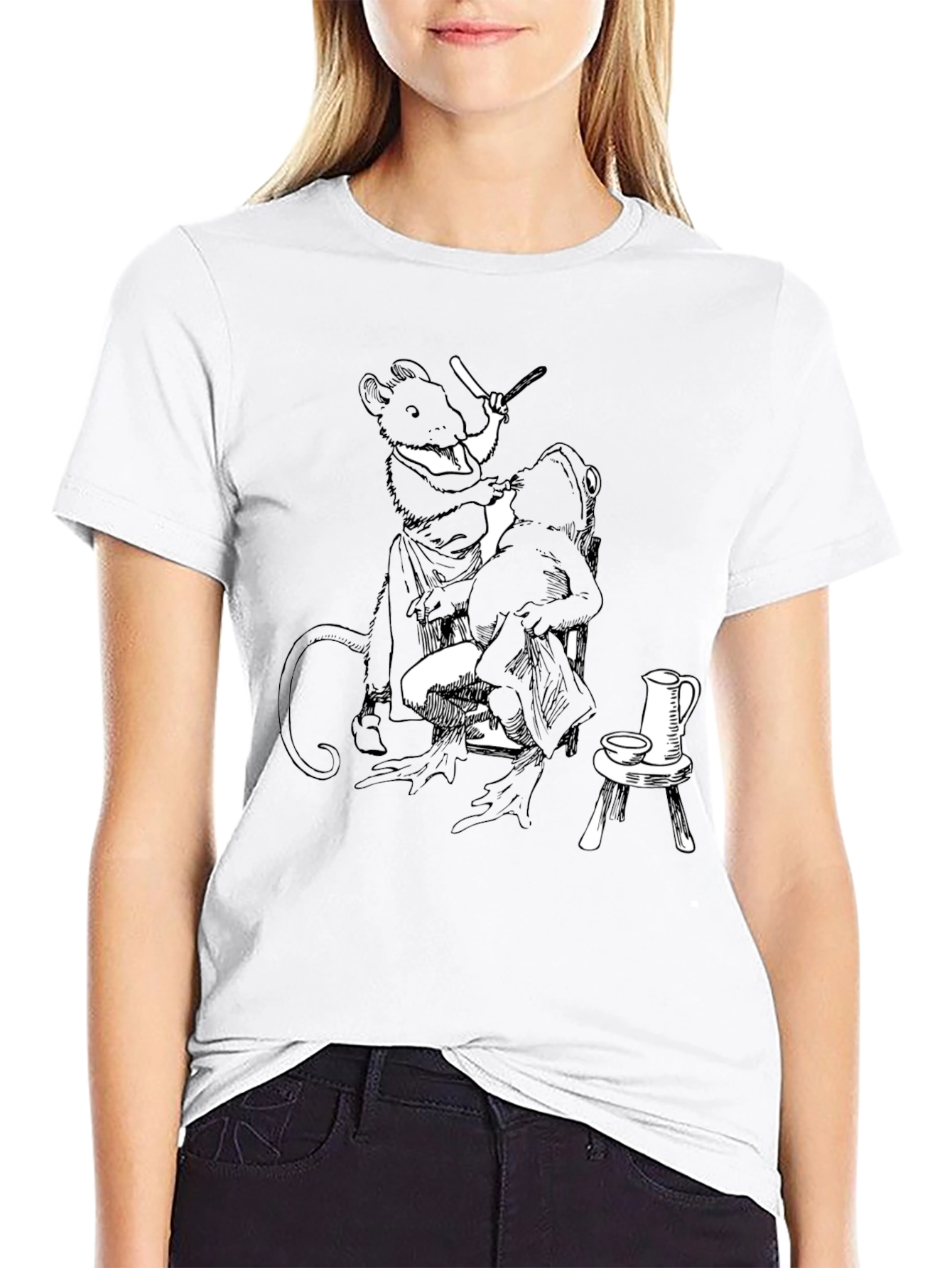 Whimsical Black Mouse Barber T-Shirt