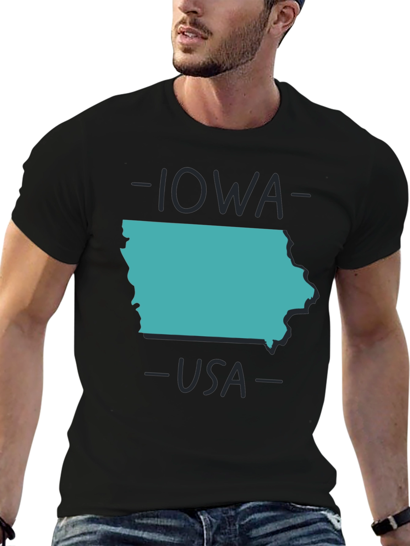 Iowa USA State Outline Graphic Tee - Black