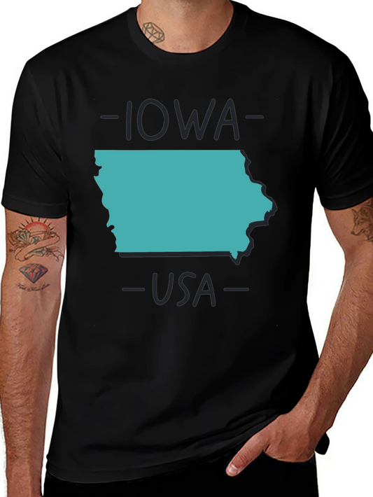 Iowa USA State Outline Graphic Tee - Black