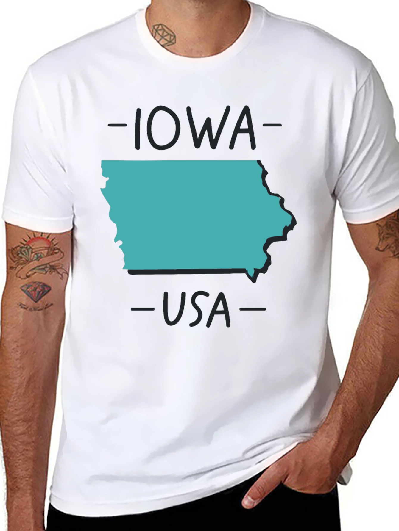 Iowa USA State Outline Graphic Tee - Black