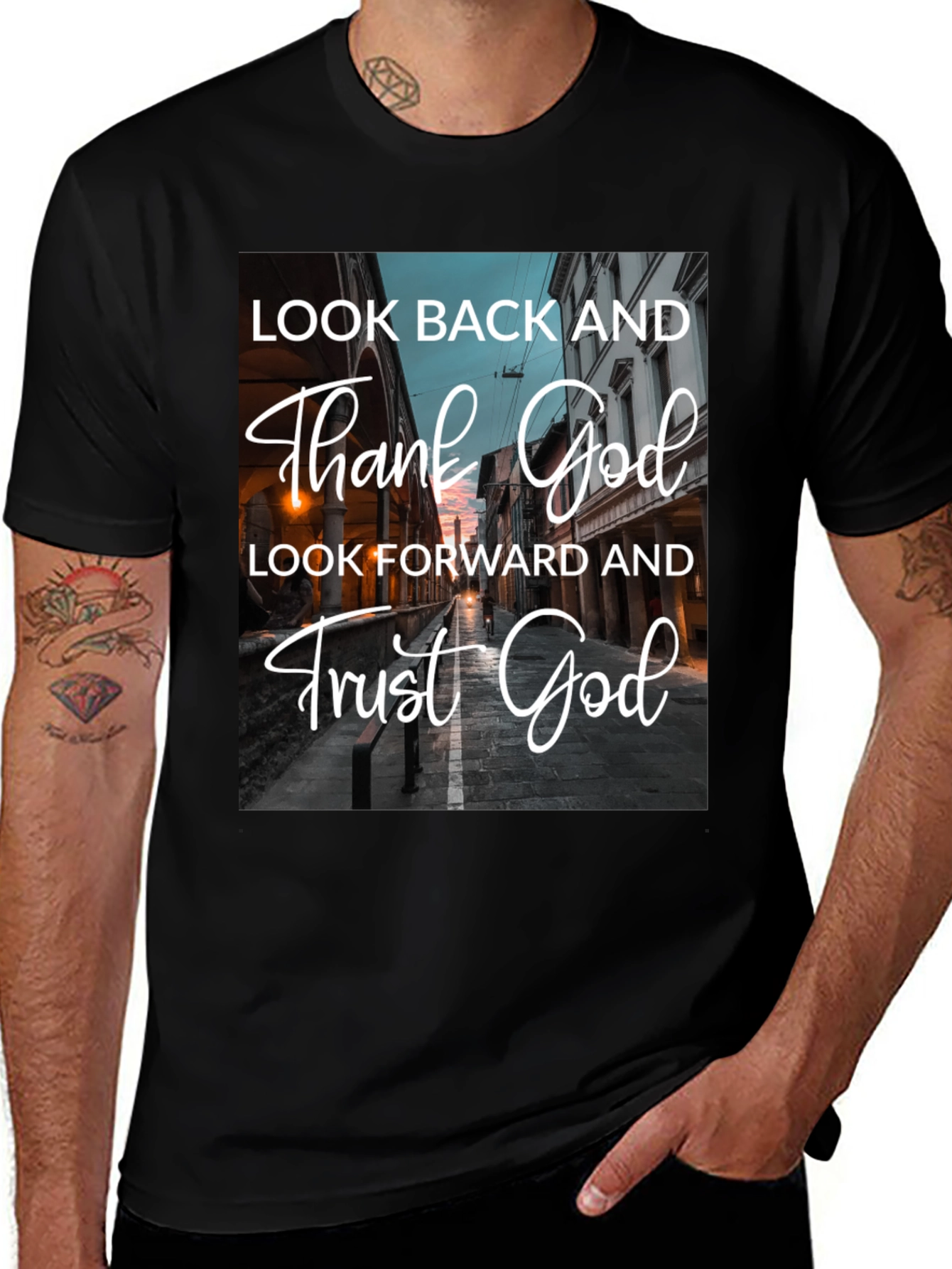 Look Back Thank God Black T-Shirt