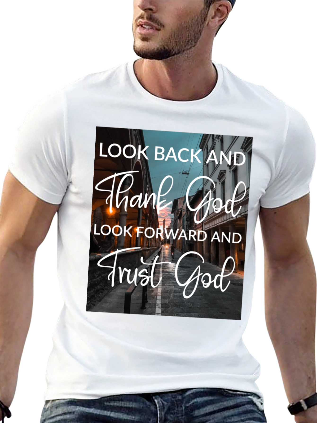 Look Back Thank God Black T-Shirt