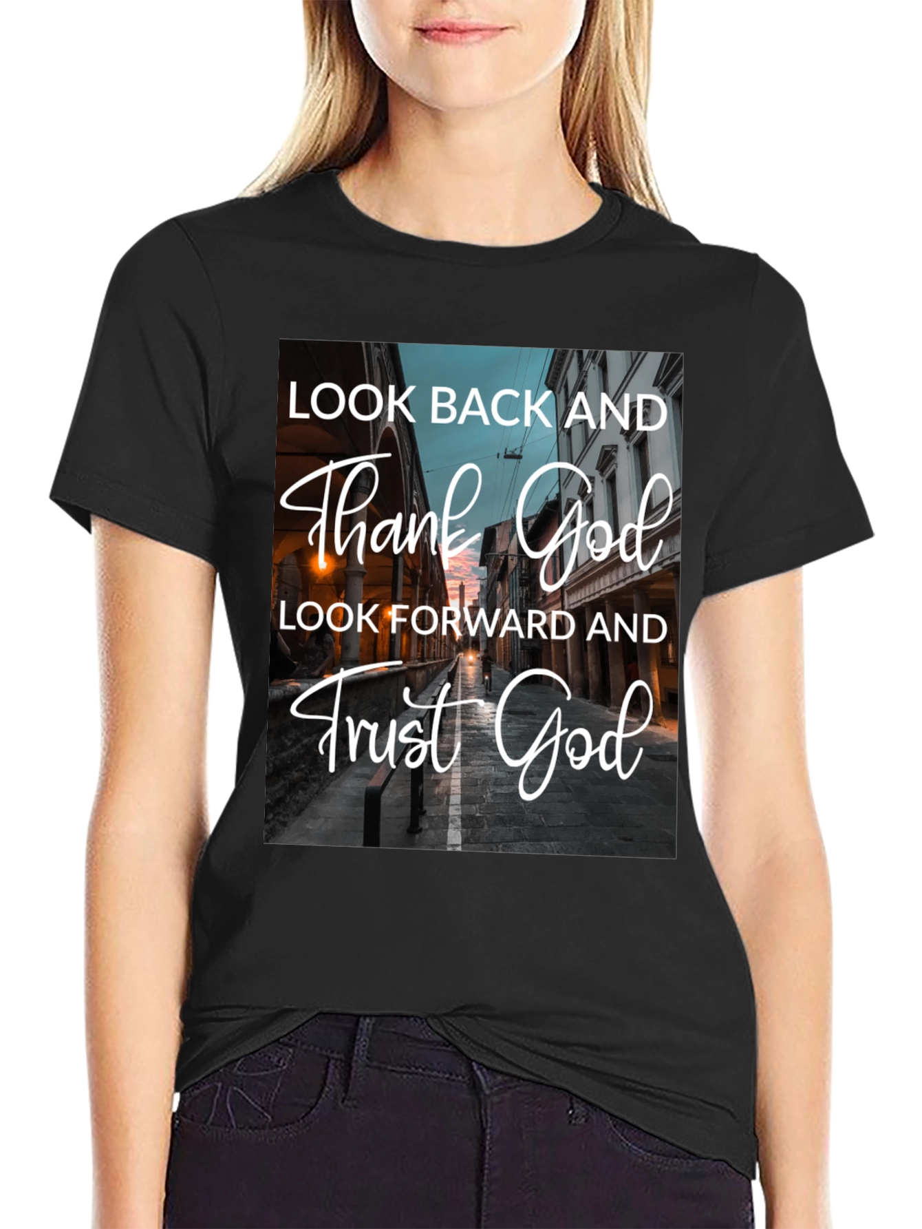 Look Back Thank God Black T-Shirt