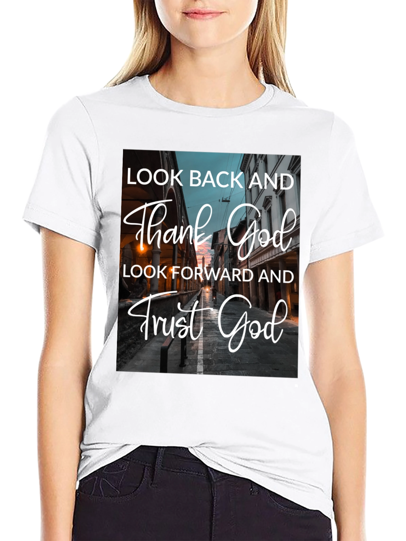 Look Back Thank God Black T-Shirt