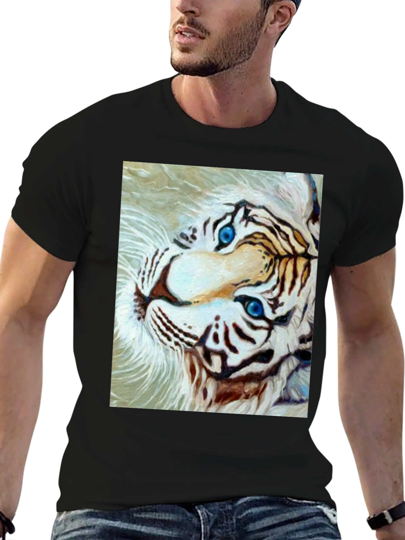 White Tiger Graphic Tee - Bold Animal Print Shirt