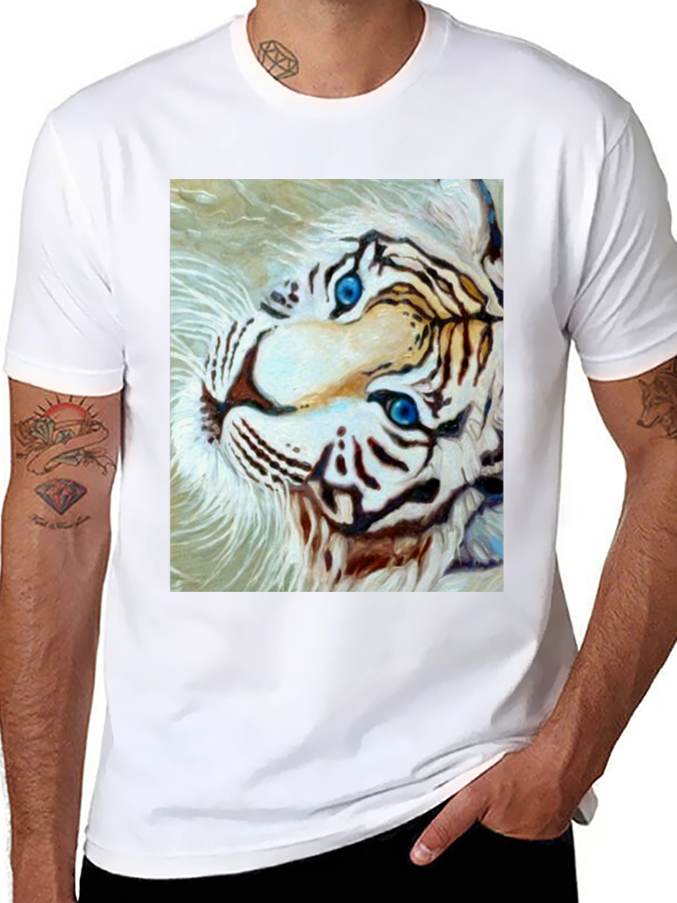 White Tiger Graphic Tee - Bold Animal Print Shirt