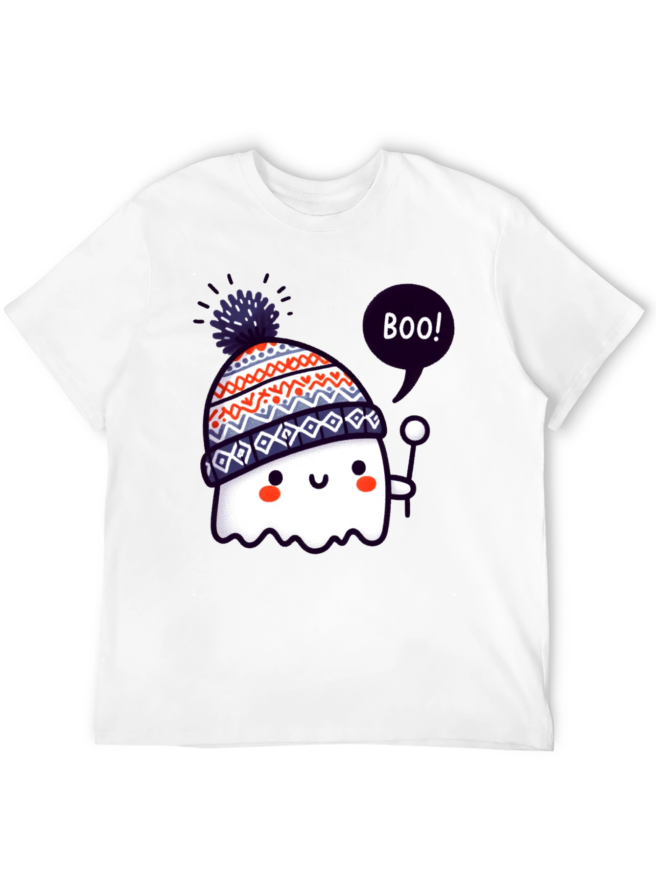 Cute Ghost in Beanie Black T-Shirt
