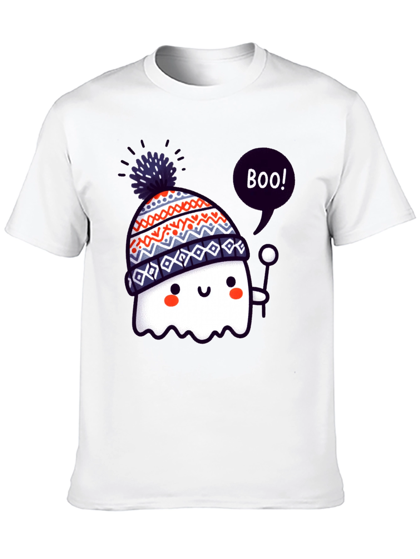 Cute Ghost in Beanie Black T-Shirt