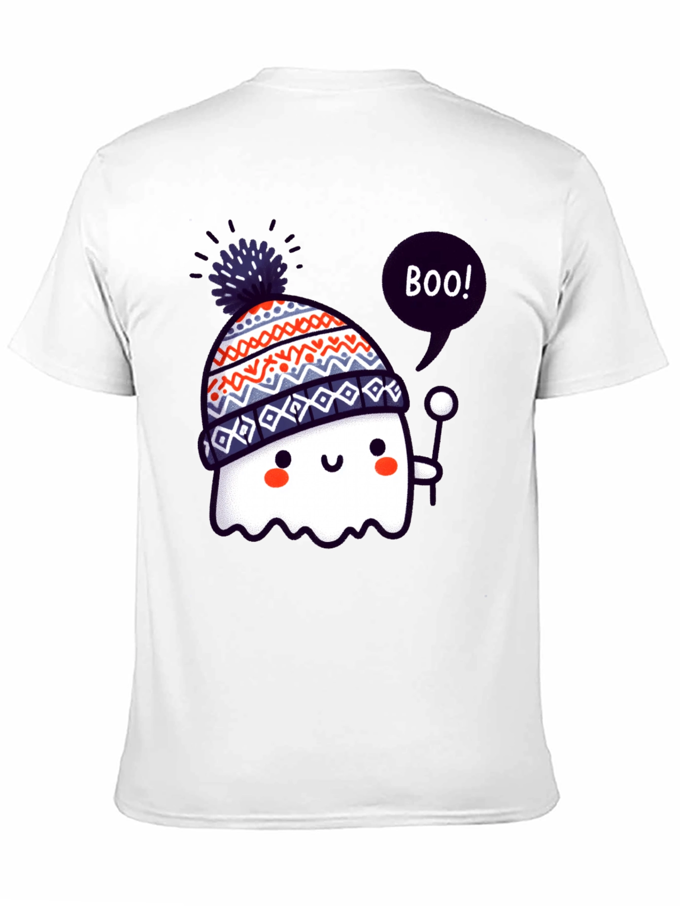 Cute Ghost in Beanie Black T-Shirt