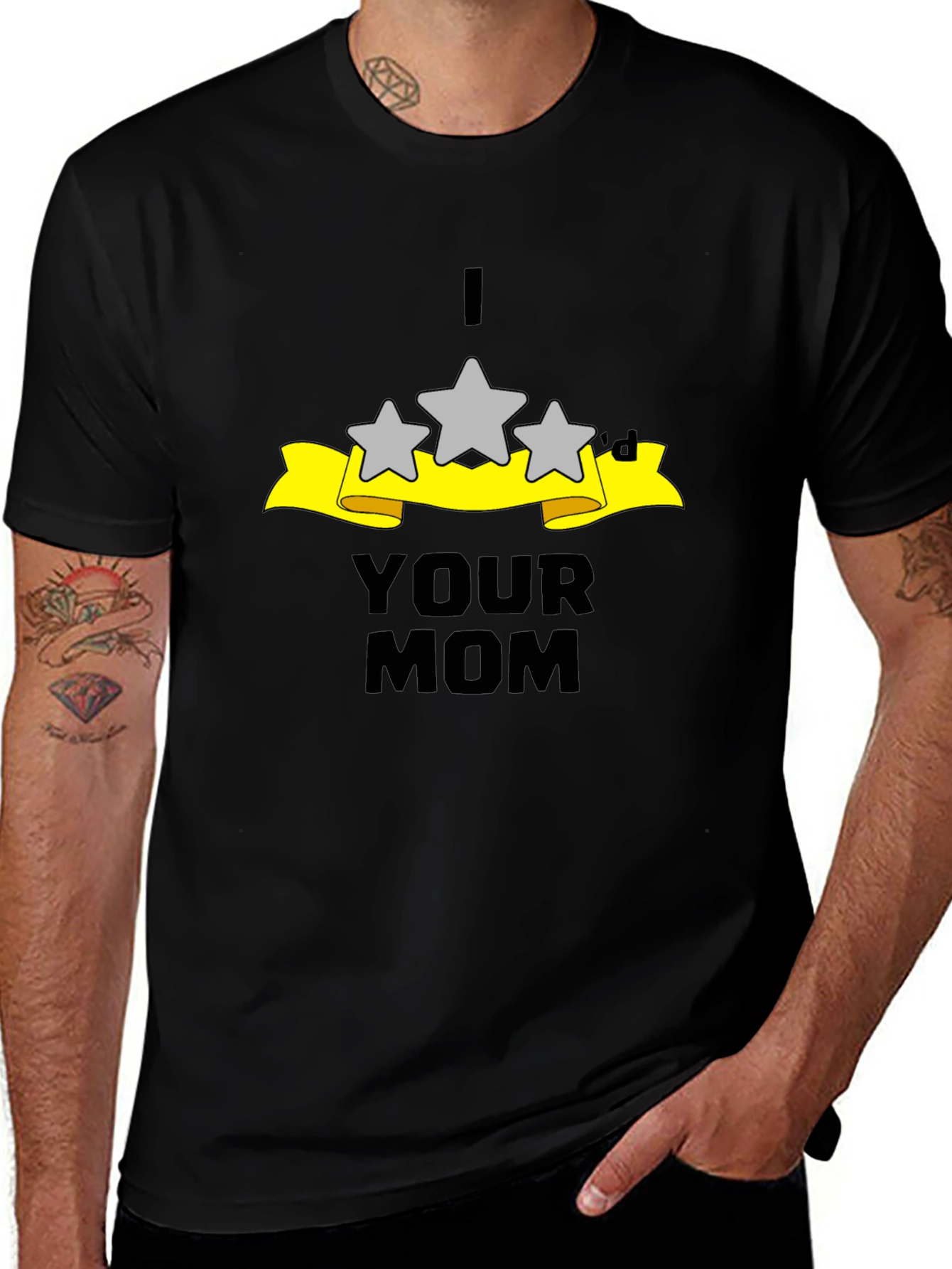 I Three Stard Your Mom - Funny Black T-Shirt