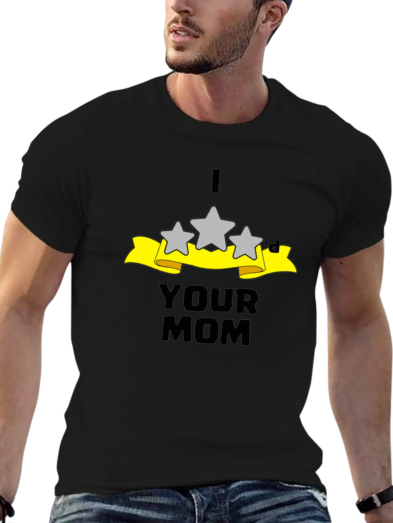 I Three Stard Your Mom - Funny Black T-Shirt