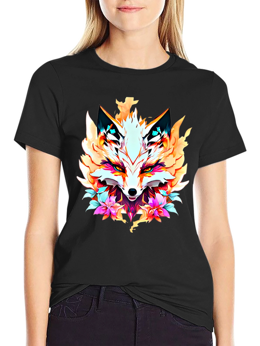 Floral Fox Graphic Tee - Artistic Animal Print
