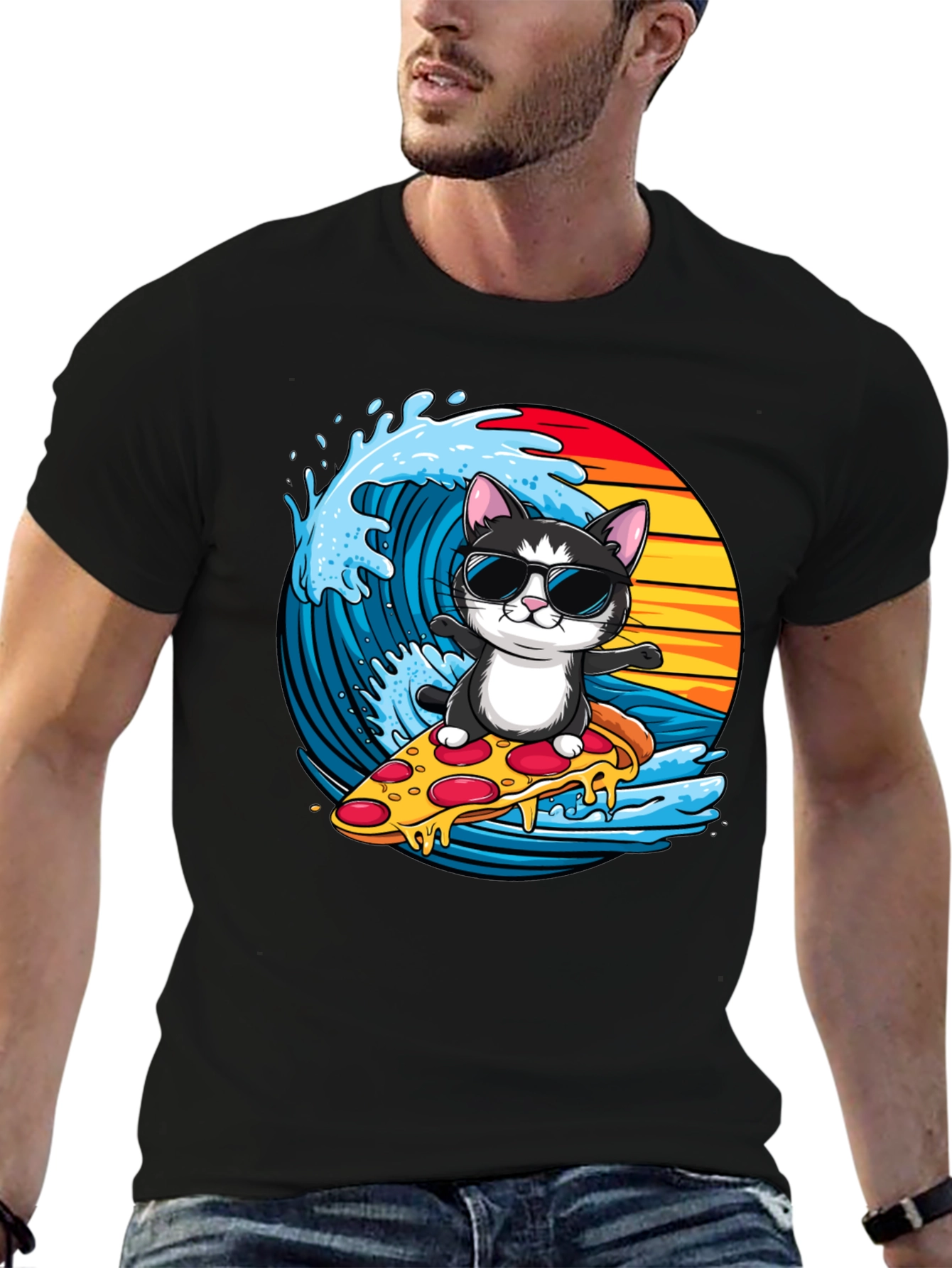 Cool Cat Pizza Surfer T-Shirt