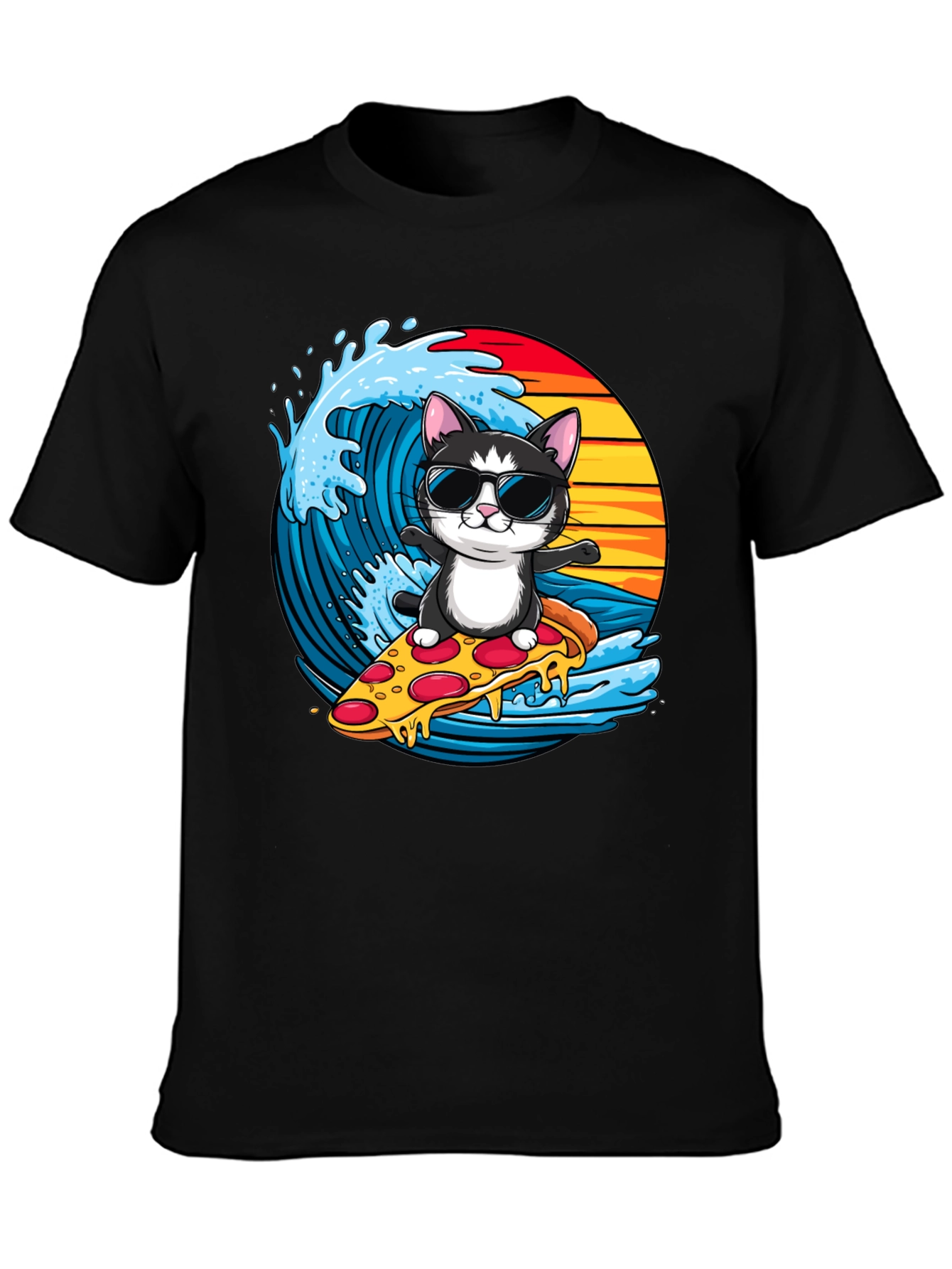 Cool Cat Pizza Surfer T-Shirt