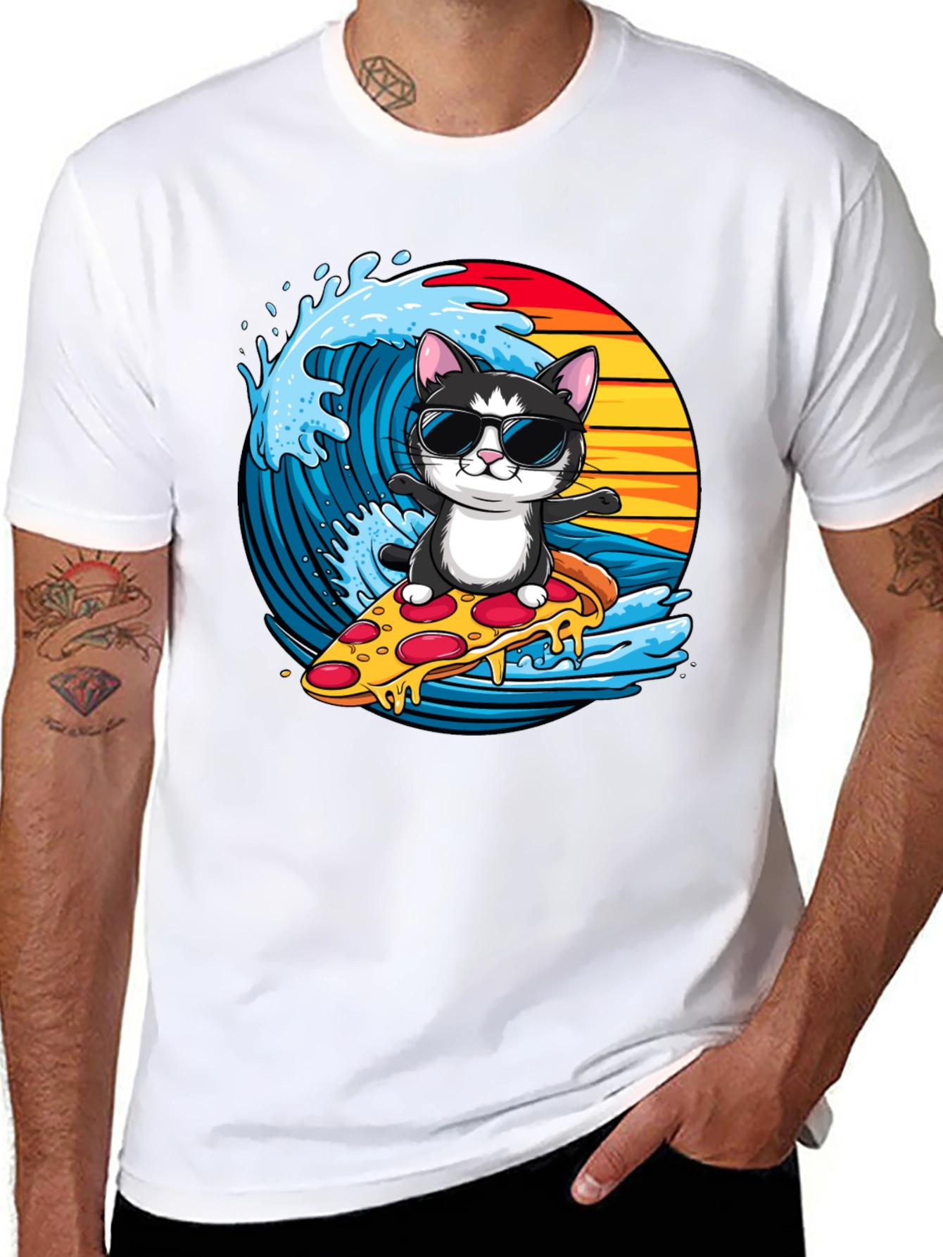 Cool Cat Pizza Surfer T-Shirt