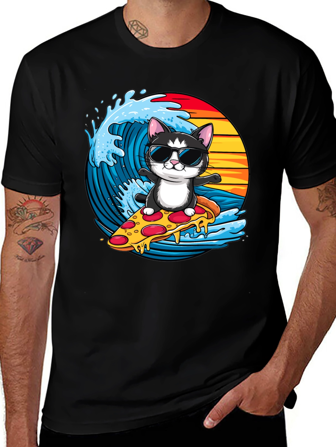 Cool Cat Pizza Surfer T-Shirt