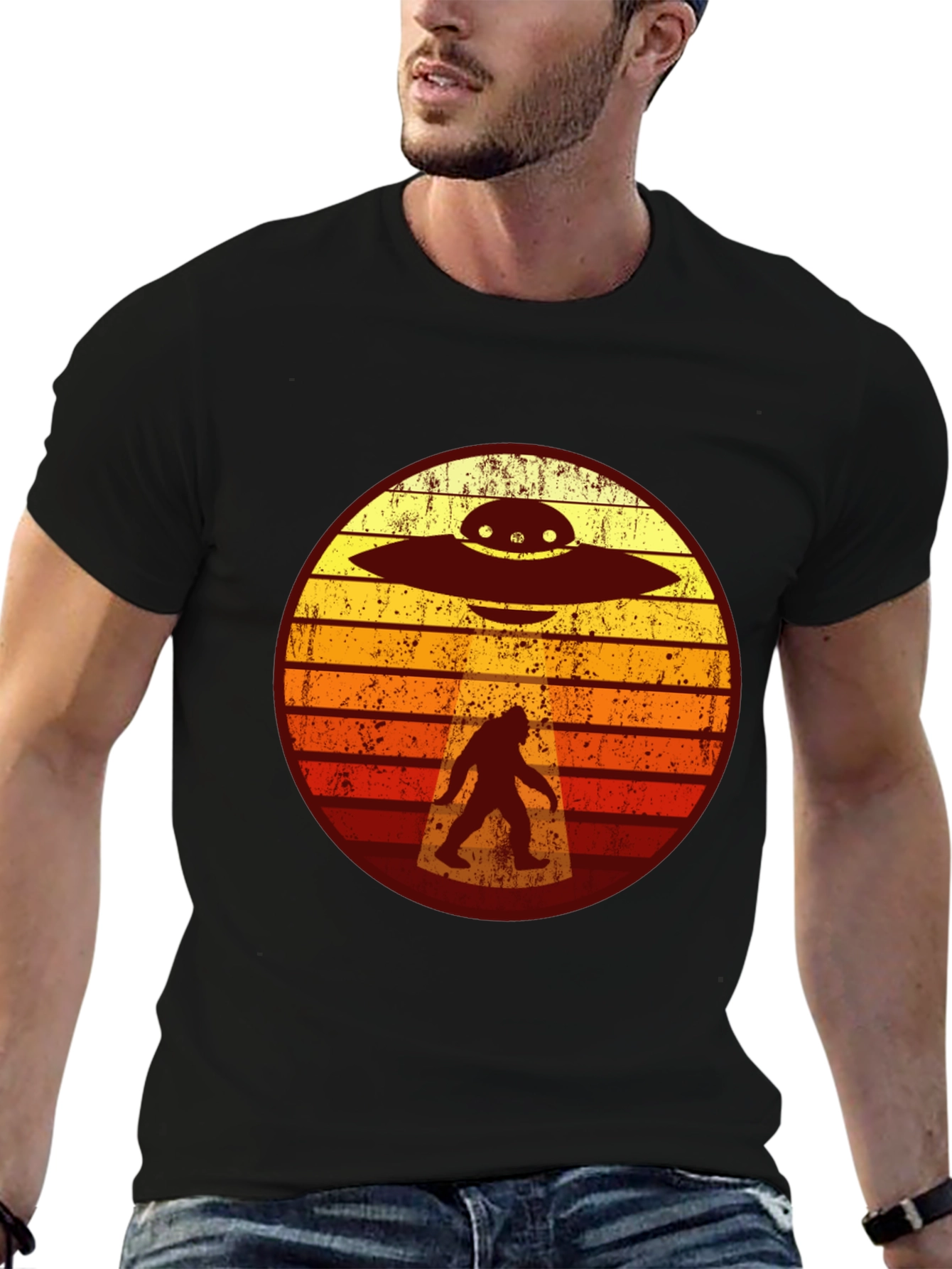 Bigfoot UFO T-Shirt - Retro Sasquatch Abduction Tee