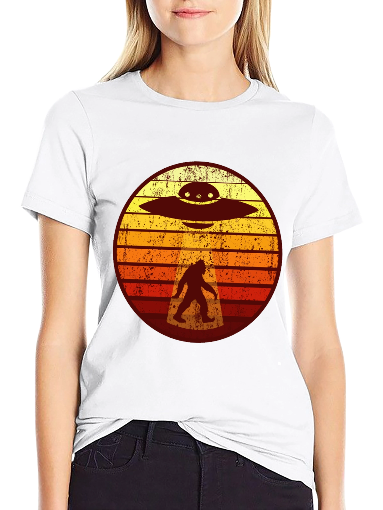 Bigfoot UFO T-Shirt - Retro Sasquatch Abduction Tee
