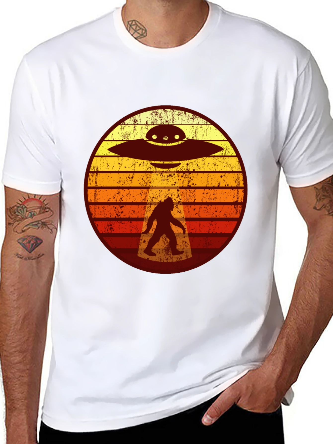 Bigfoot UFO T-Shirt - Retro Sasquatch Abduction Tee