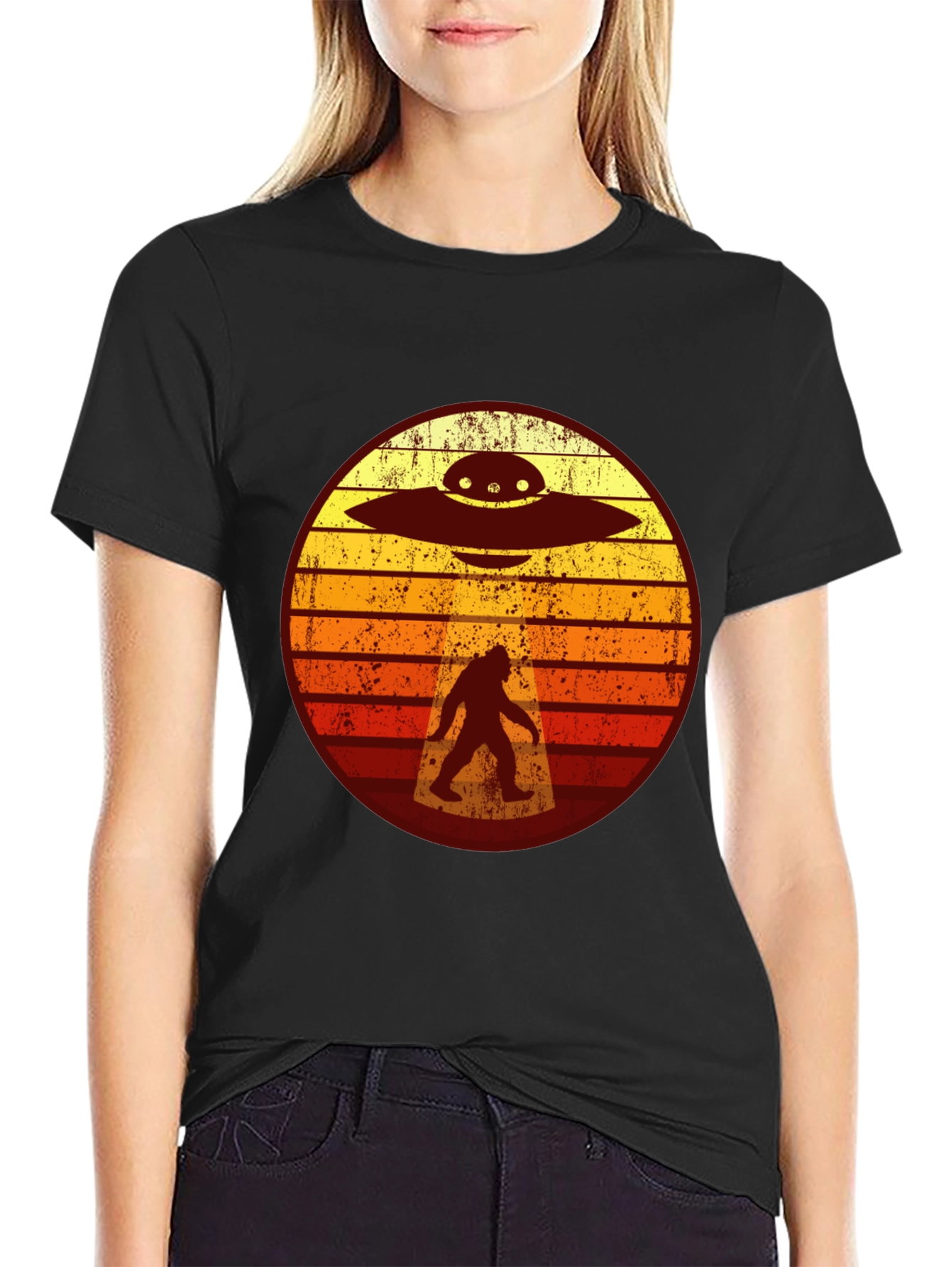 Bigfoot UFO T-Shirt - Retro Sasquatch Abduction Tee