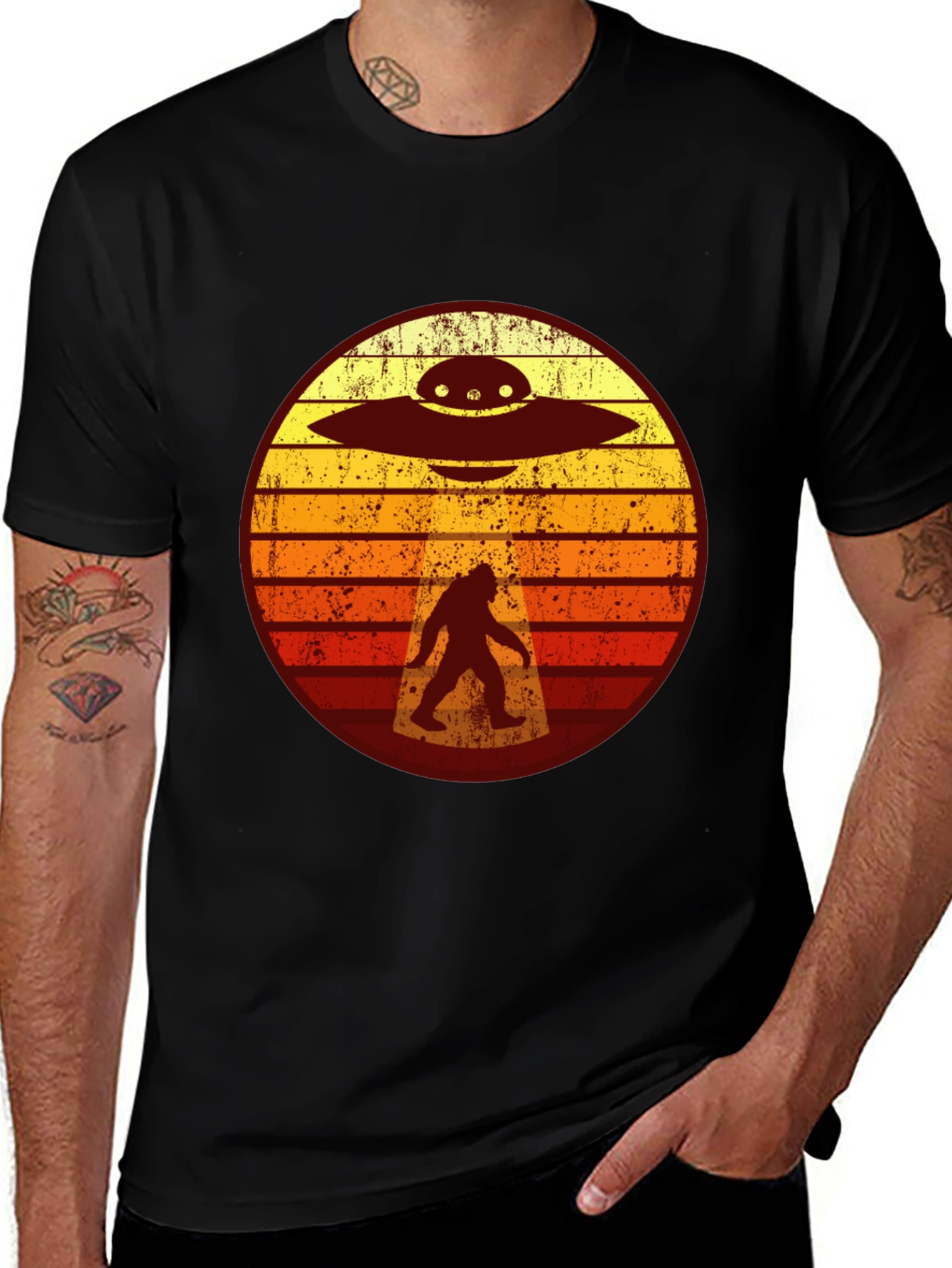 Bigfoot UFO T-Shirt - Retro Sasquatch Abduction Tee