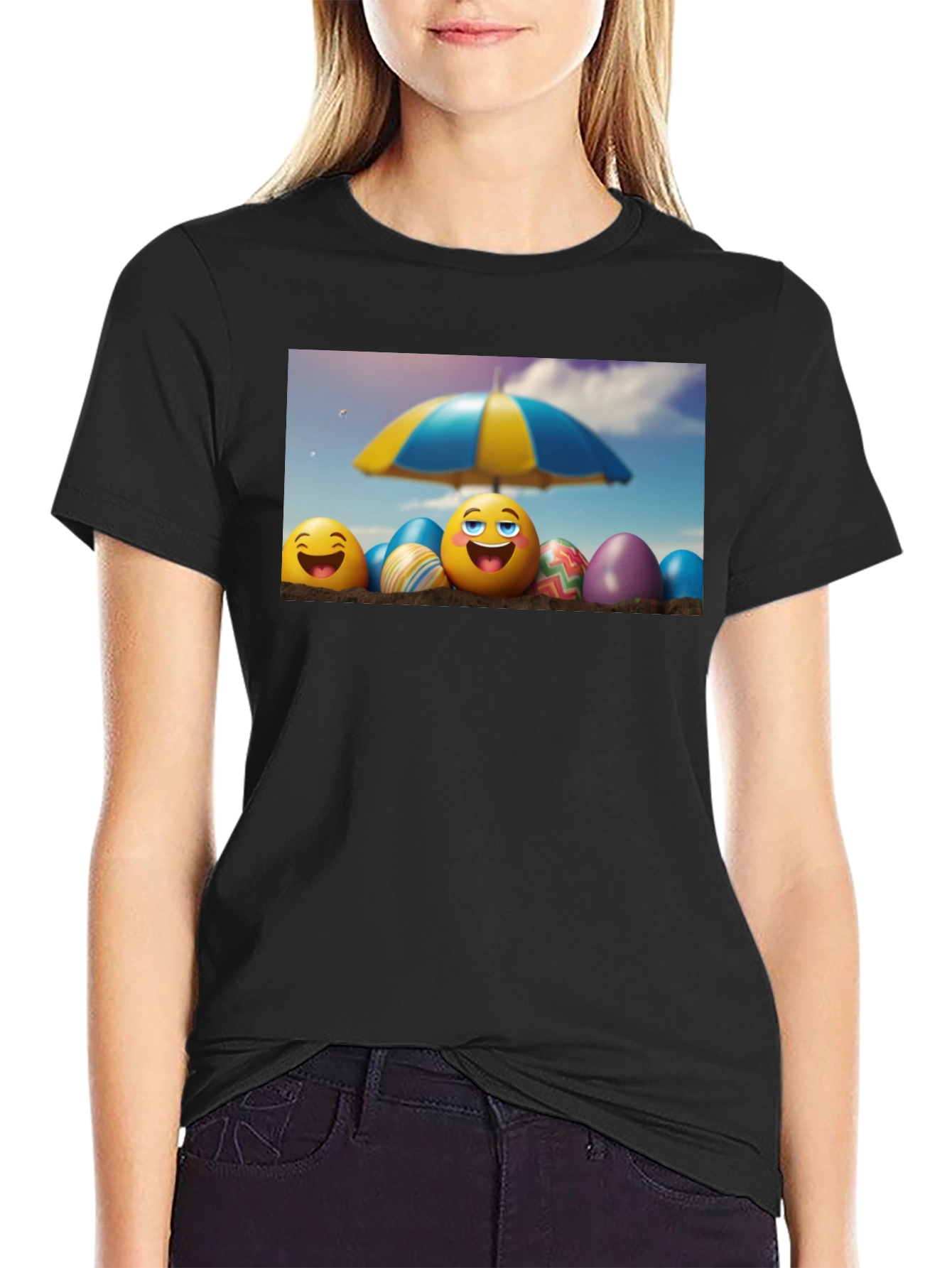 Emoji Beach Day Black T-Shirt