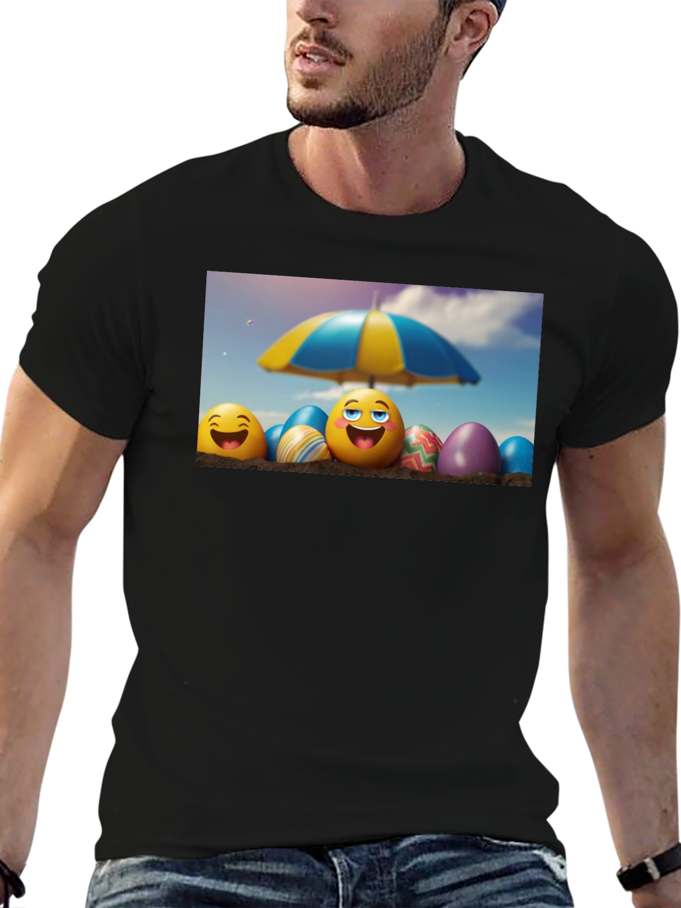 Emoji Beach Day Black T-Shirt