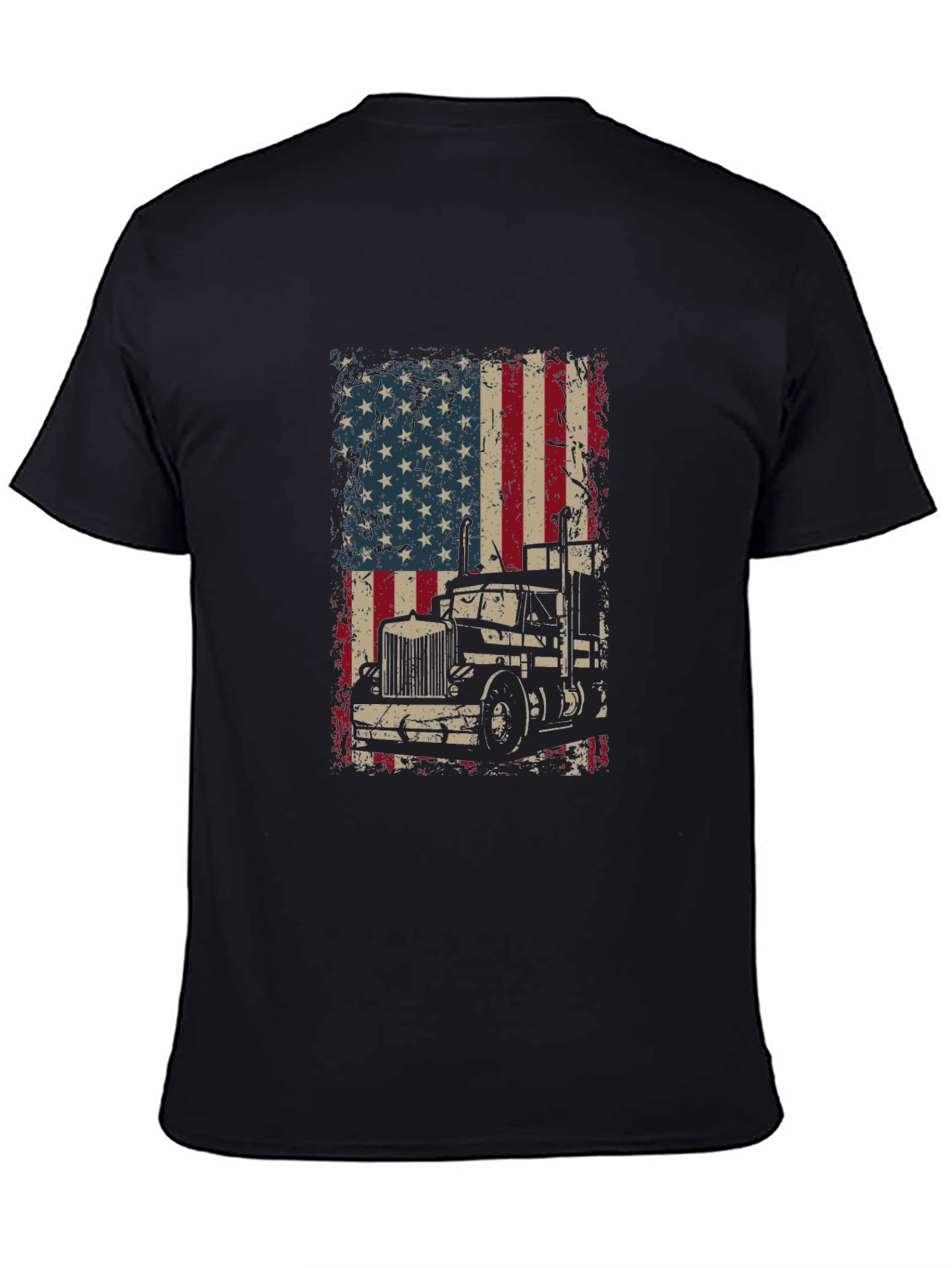 Trucker USA Flag Graphic T-Shirt - Black