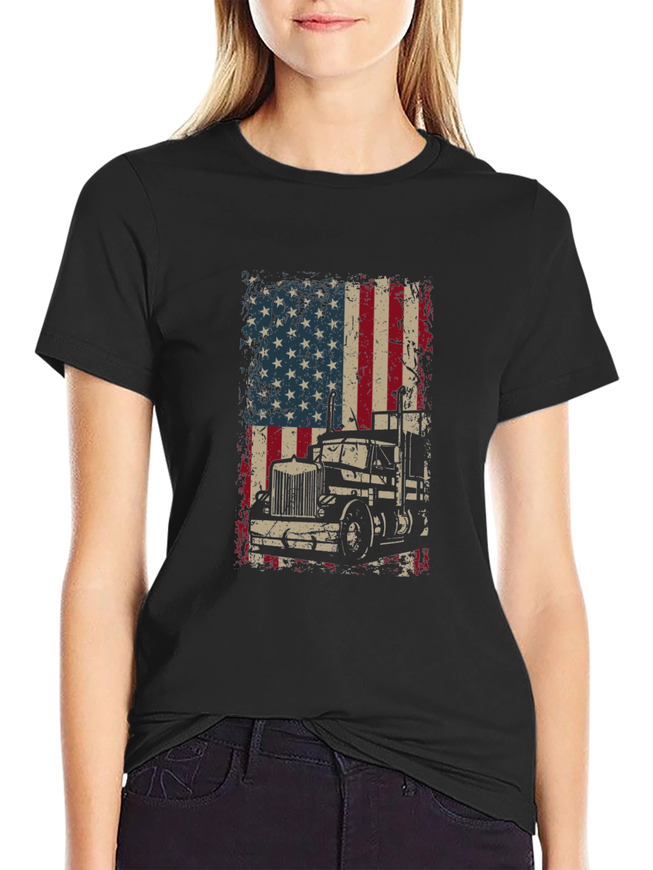 Trucker USA Flag Graphic T-Shirt - Black