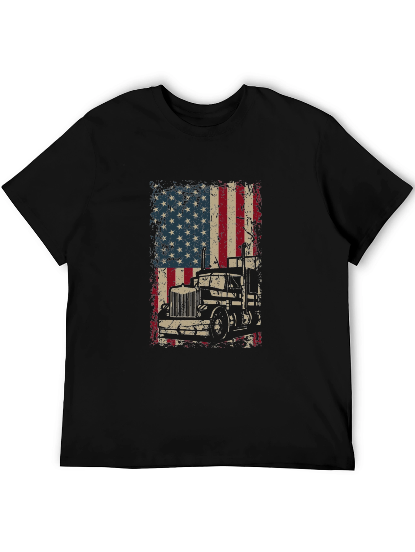 Trucker USA Flag Graphic T-Shirt - Black
