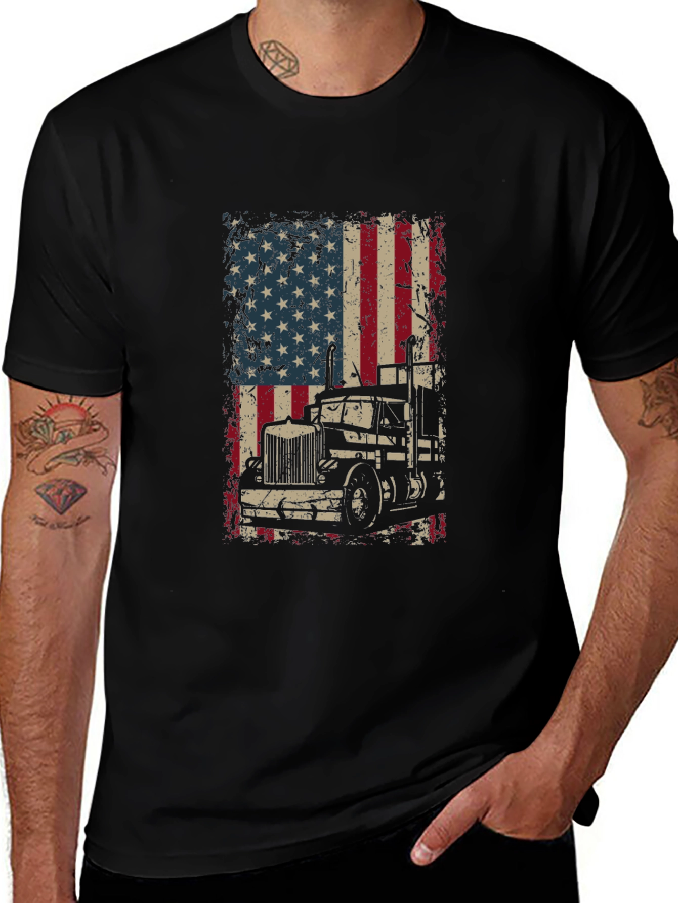 Trucker USA Flag Graphic T-Shirt - Black