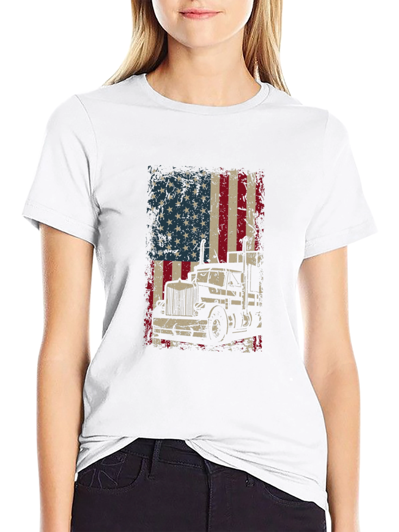 Trucker USA Flag Graphic T-Shirt - Black