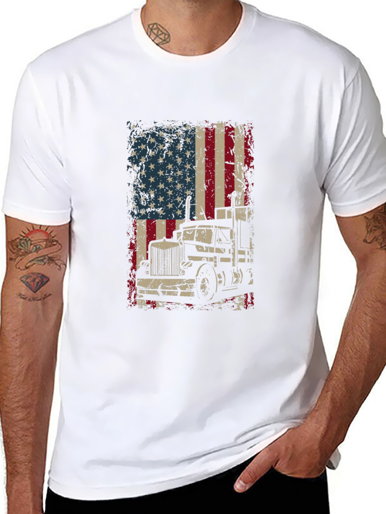 Trucker USA Flag Graphic T-Shirt - Black