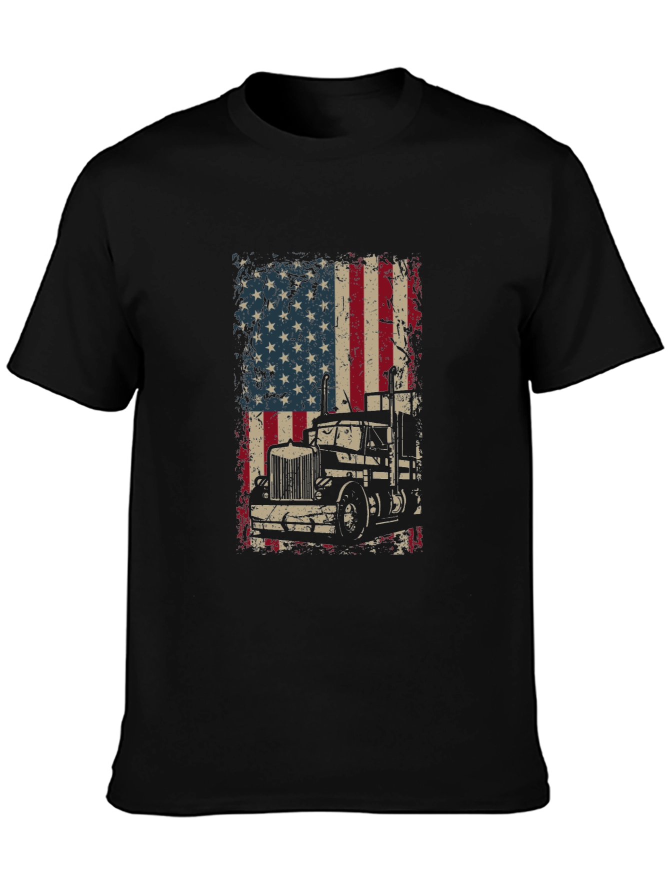 Trucker USA Flag Graphic T-Shirt - Black