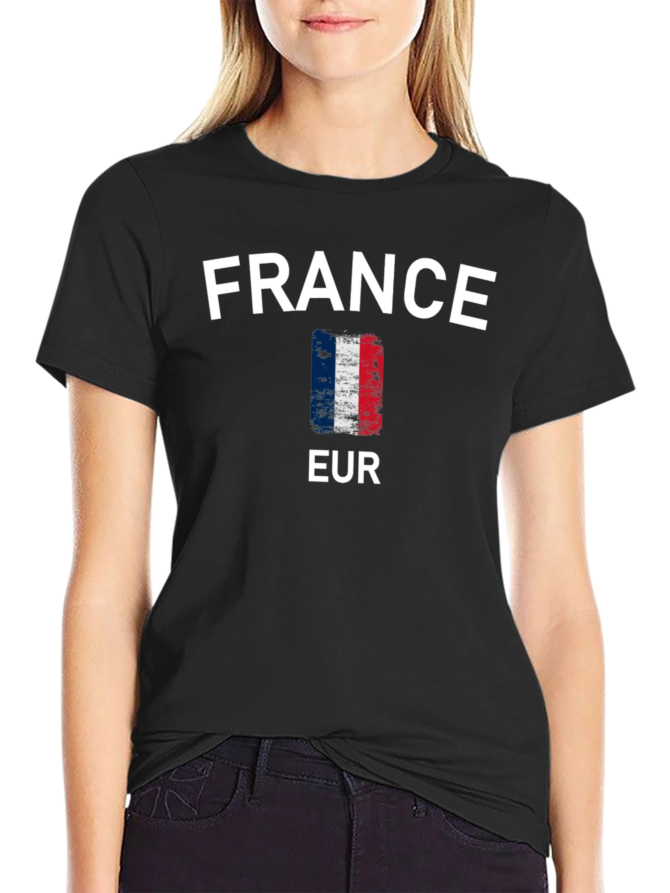 France Flag T-Shirt - Black Cotton Tee