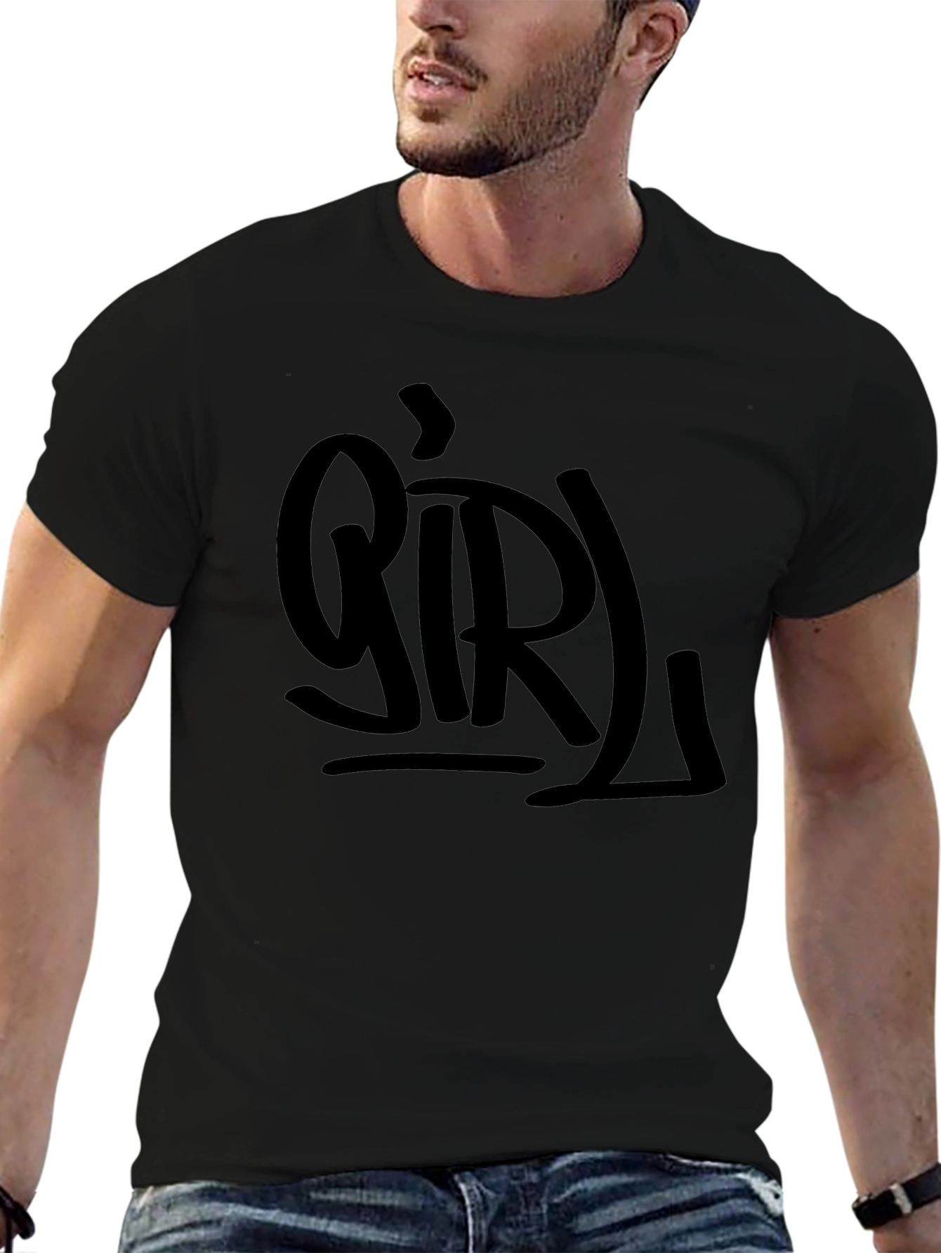 Girl Graphic Print Black T-Shirt