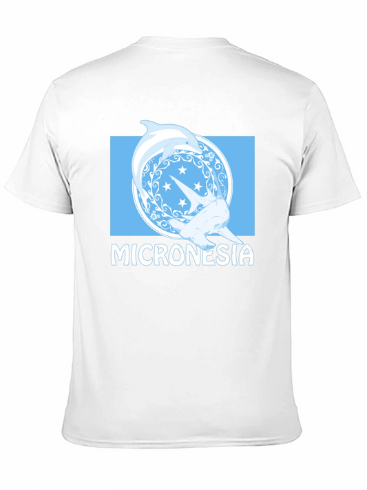 Micronesia Dolphin Shark Graphic Tee - Black Cotton T-Shirt