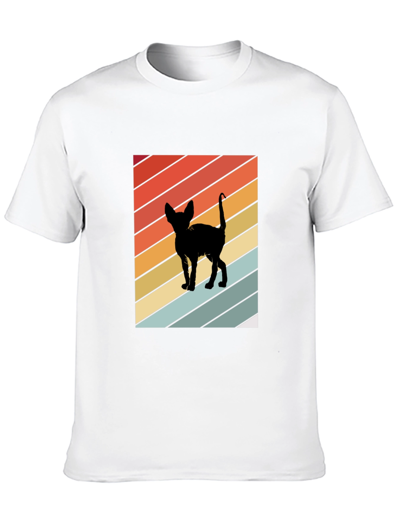 Retro Cat Silhouette Tee - Striped Background