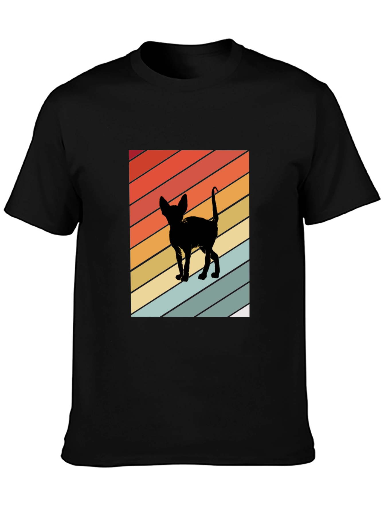Retro Cat Silhouette Tee - Striped Background