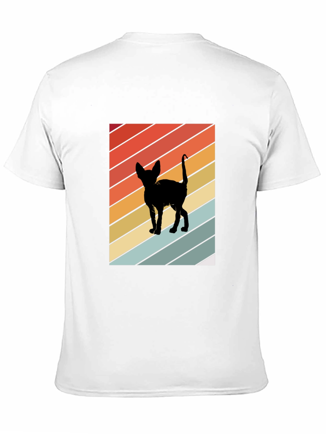 Retro Cat Silhouette Tee - Striped Background