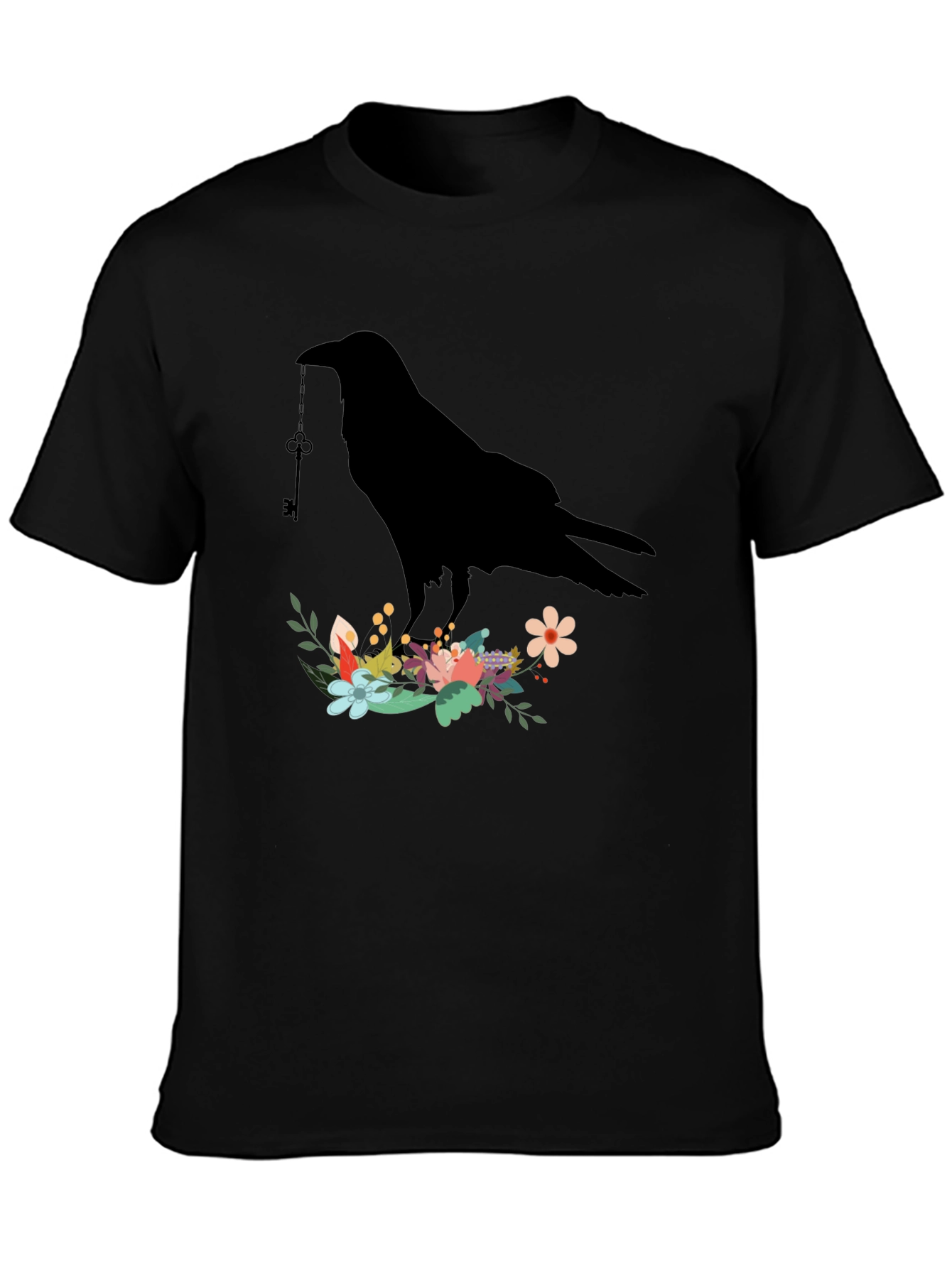 Raven Key Floral T-Shirt - Gothic Bird Tee