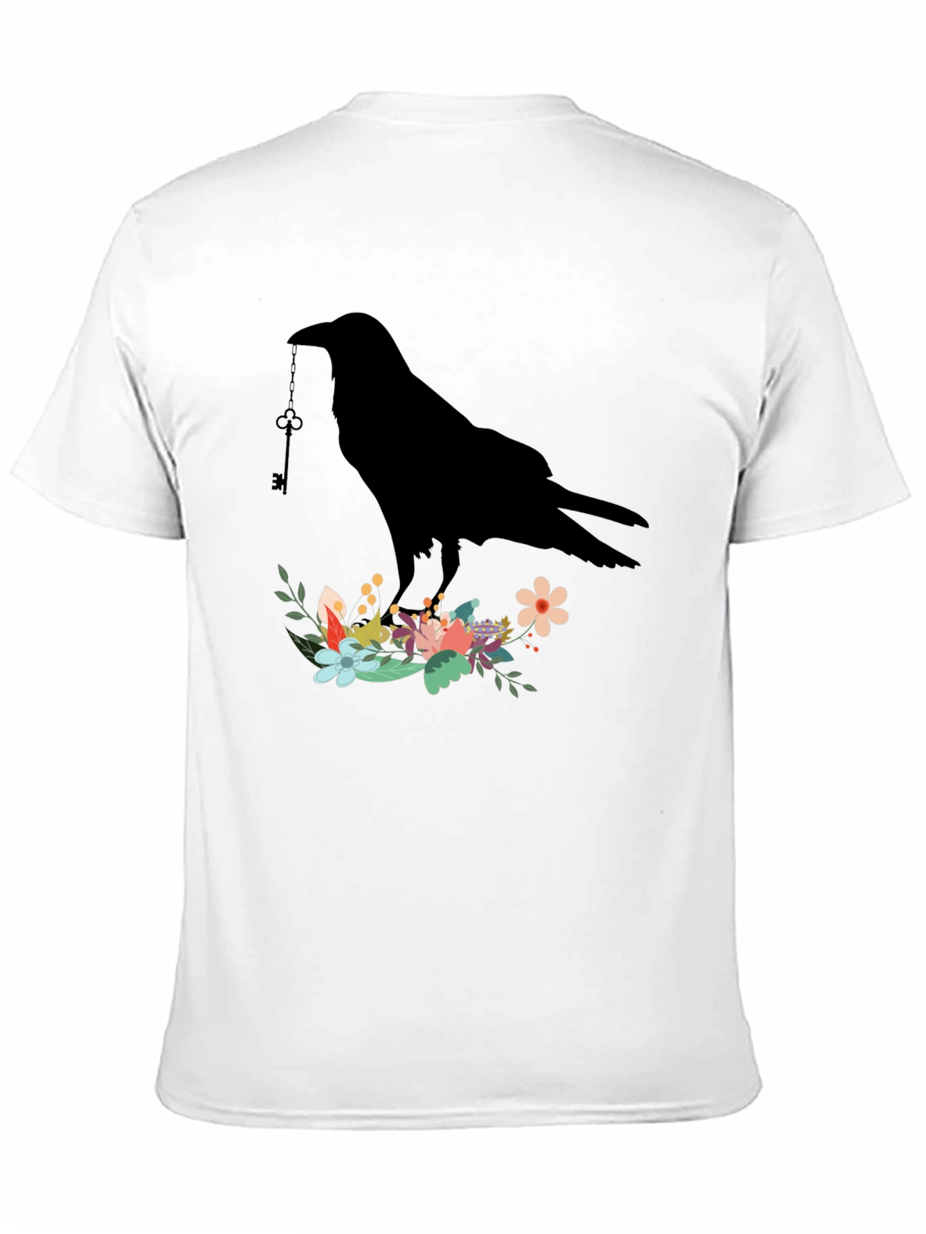 Raven Key Floral T-Shirt - Gothic Bird Tee