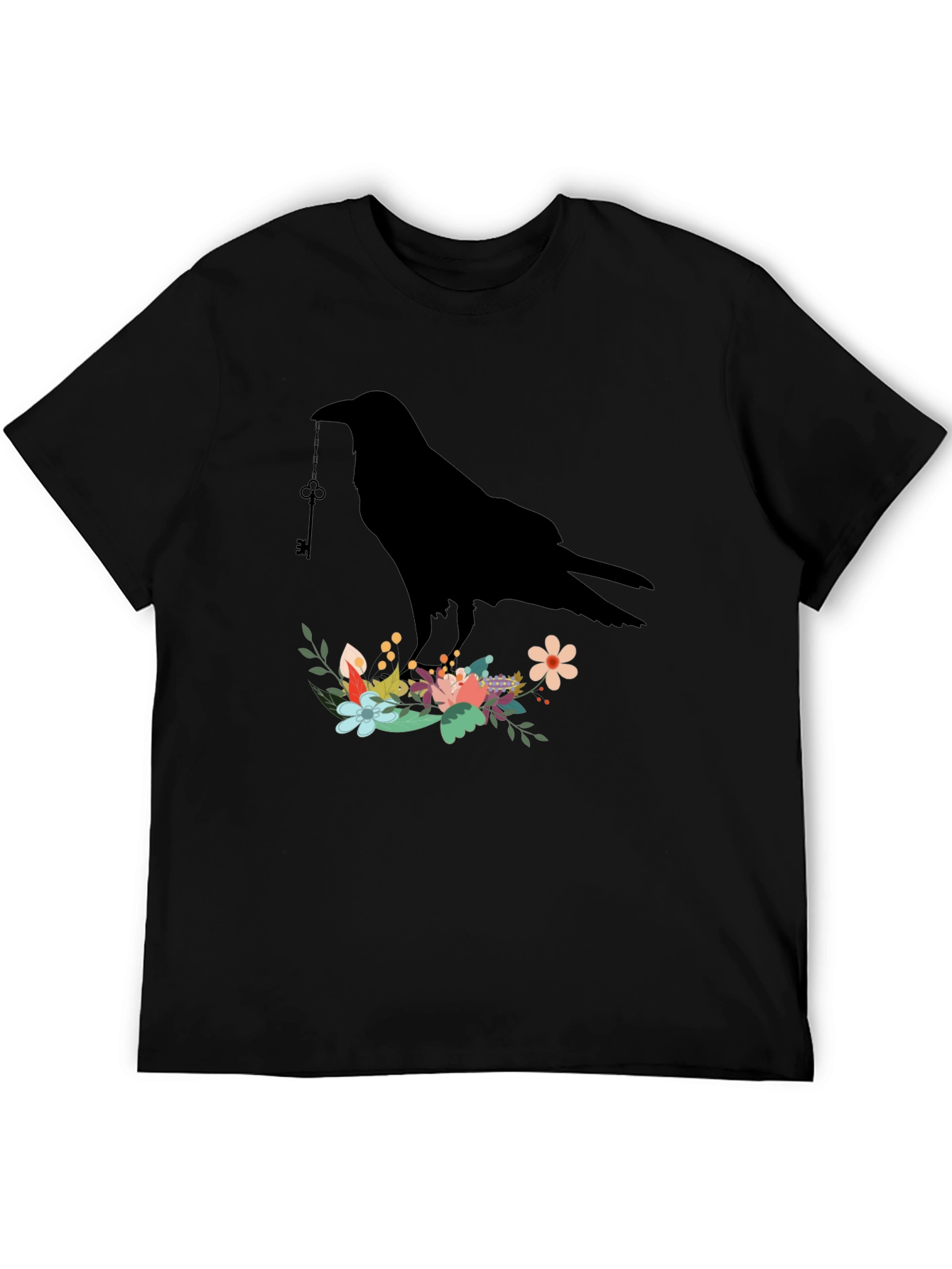 Raven Key Floral T-Shirt - Gothic Bird Tee