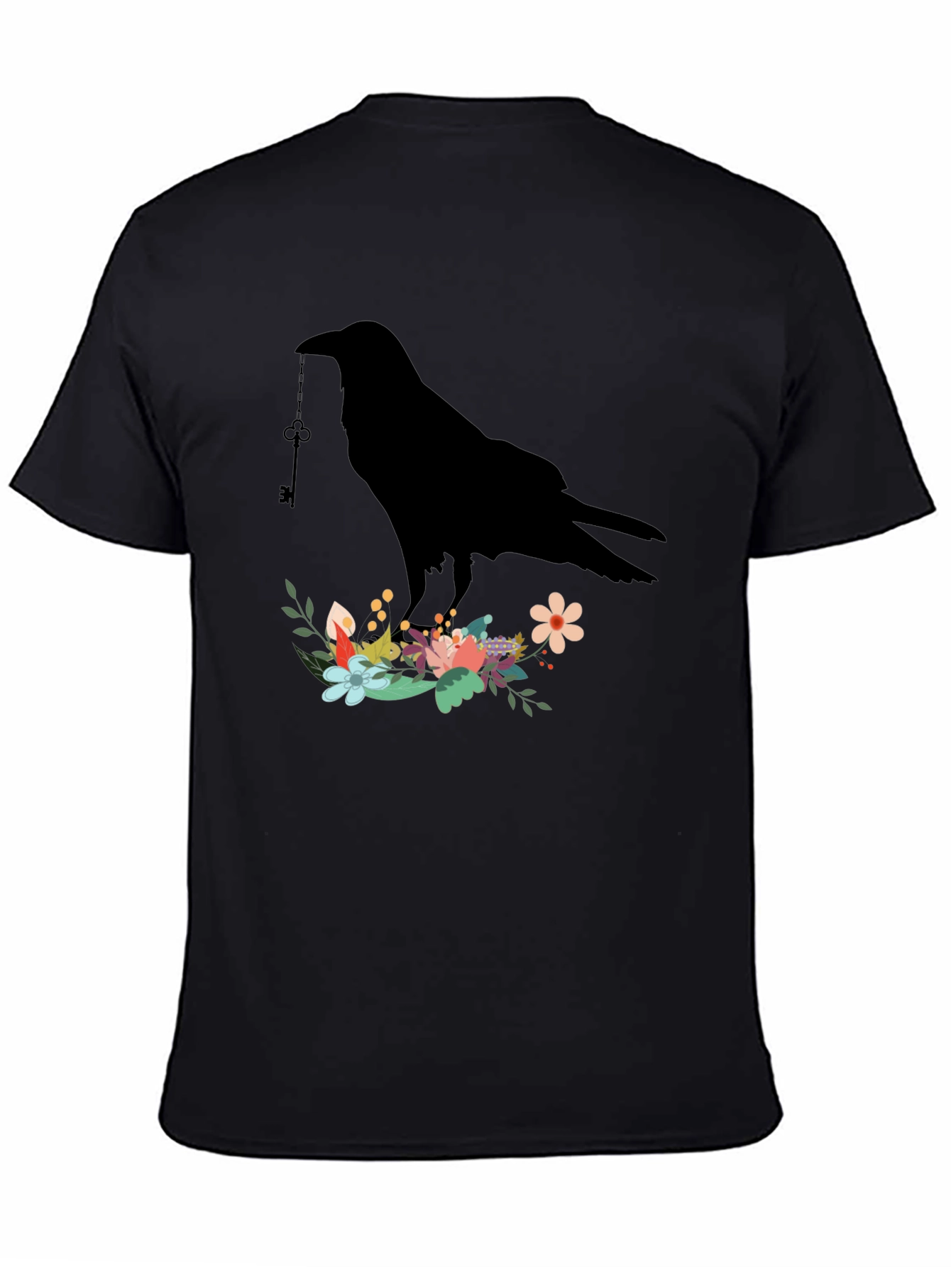 Raven Key Floral T-Shirt - Gothic Bird Tee
